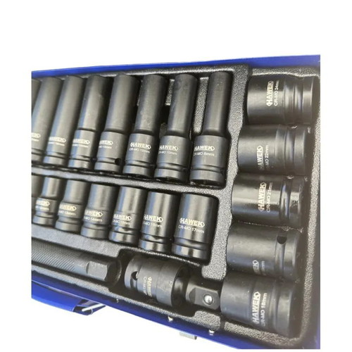 Hawek 27-Piece 1/2" CR-V Impact Socket Set in Metal Case new