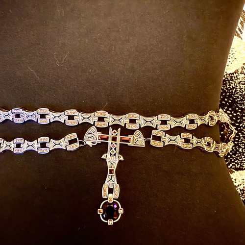 Etalon Jenavi jewelry new, brown and silver, belt and necklace