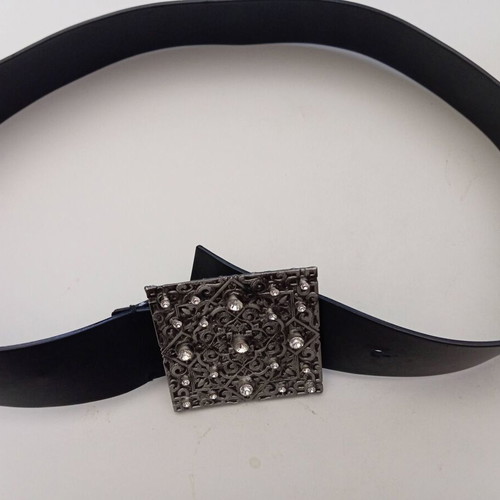 Vintage Y2K Black Wide Belt with Square Buckle and Rhinestones like new