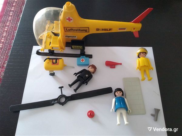  Vintage Playmobil Set 3247 Rescue Helicopter (Yellow)