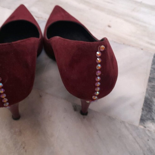 Dexim pumps used, burgundy with rhinestones, size 38