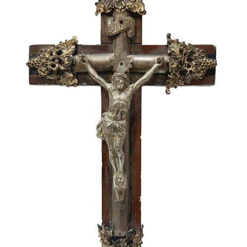 Antique Christian Crucifix used, wood and bronze