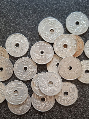 Greek 10 Lepta Coins Used Collection of 21 with Hole