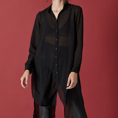 See through shirt with opening Pink Woman black like new, size XL