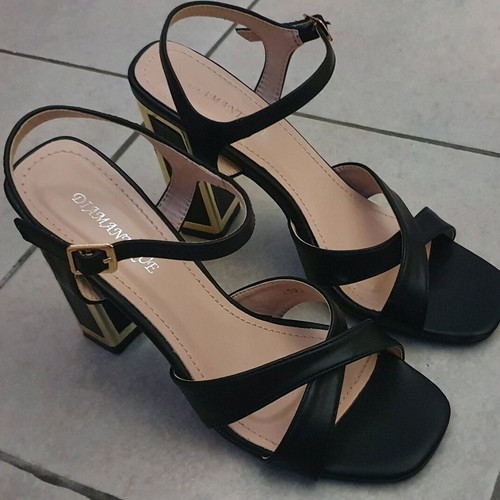 Diamantique sandals like new, black with gold detail, 10 cm heel size 38