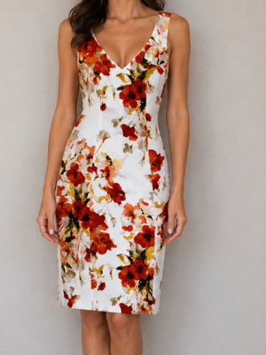 Women's dress like new, white multicolor, fits M and L