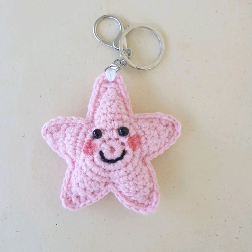 Amigurumi Star Keychain Pink Silver Made to Order