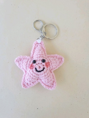 Amigurumi Star Keychain Pink Silver Made to Order