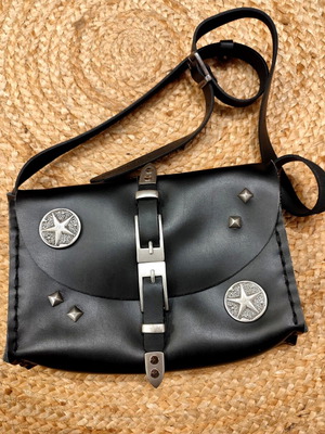 Individual Art Leather shoulder bag like new, black with silver details