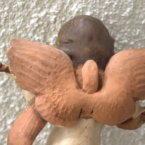 Violin player angel used, glazed ceramic from Italy