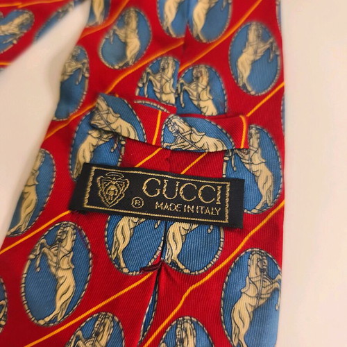 Gucci luxury silk vintage tie new, blue and red