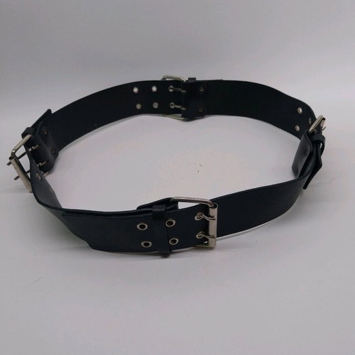 Rocker leather belt like new, black with four metal buckles