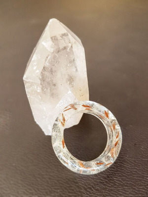 Resin ring with dandelion flowers like new