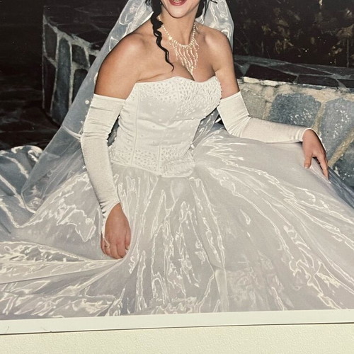 Italian wedding dress princely white satin with embroidered Swarovski like new