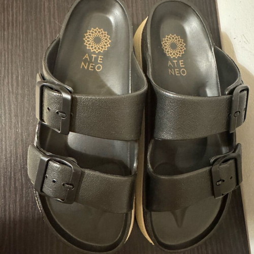 Ateneo sandals new, double strap, size 37, black and beige