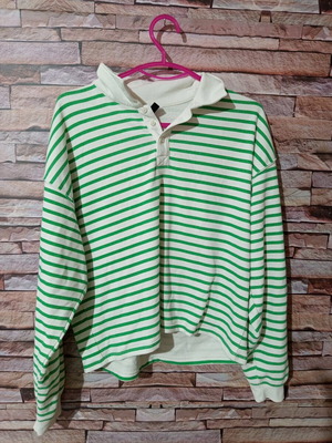 H&M oversized polo shirt like new, white and green size M