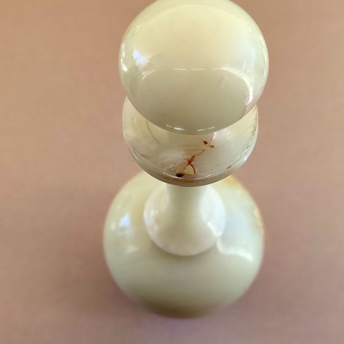 Vintage decanter used from solid natural onyx with stopper 30 cm