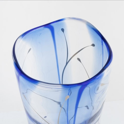 Erika Lagerbielke glass vase Orrefors 2007 like new, blue with silver décor