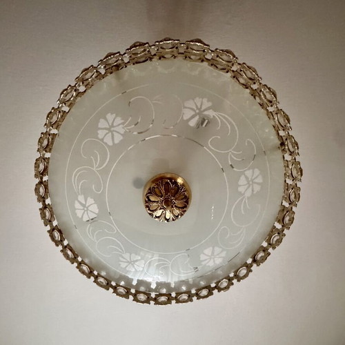 Vintage ceiling light satin glass floral decoration like new