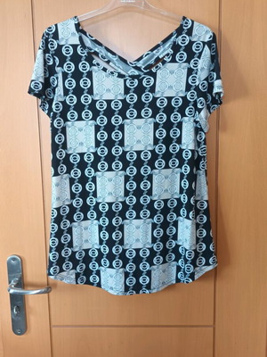Short-sleeve blouse like new, size L, black and beige
