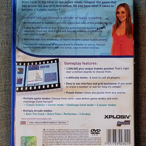 Carol Vorderman's Sudoku PS2 game used