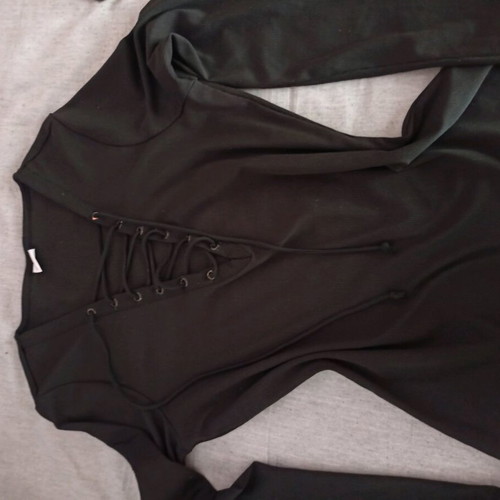 Black blouse used with lace-up neckline, elastic