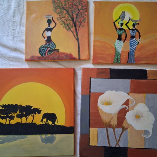 Set of 4 oil paintings 30x30 and 40x40 cm