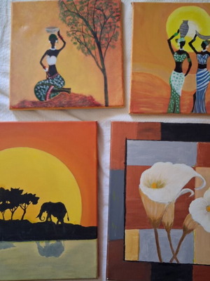 Set of 4 oil paintings 30x30 and 40x40 cm
