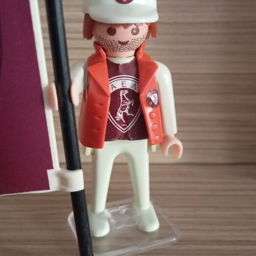 Playmobil AEL Fan Figure like new with flag and stand