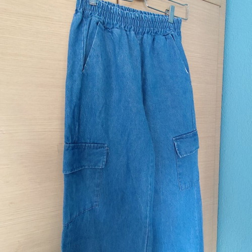 Cargo wide-leg jeans pants, blue, size M