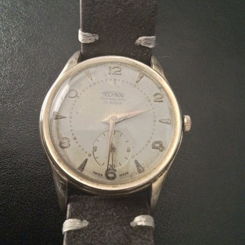 Technos vintage 1950 wind-up watch used with handmade strap