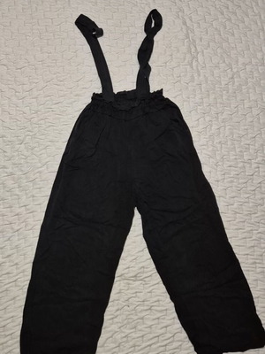 Black fabric pants with suspenders used, one size