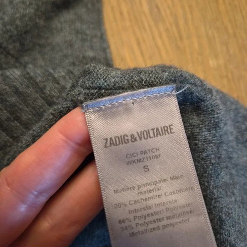 Zadig & Voltaire Cashmere Sweater with Star Design, Size S, Grey