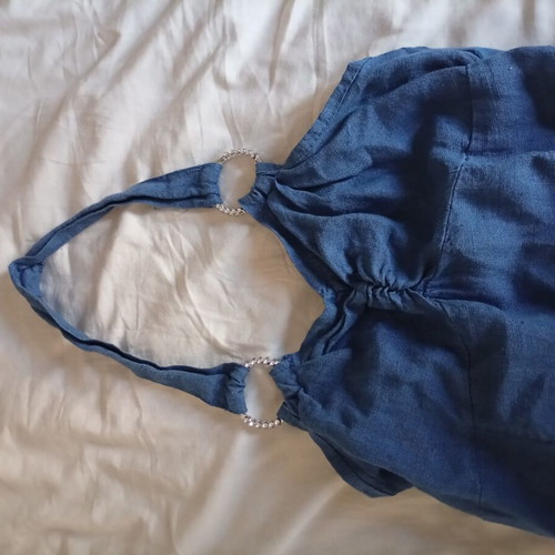 Linen dress with neck tie like new, size S, blue