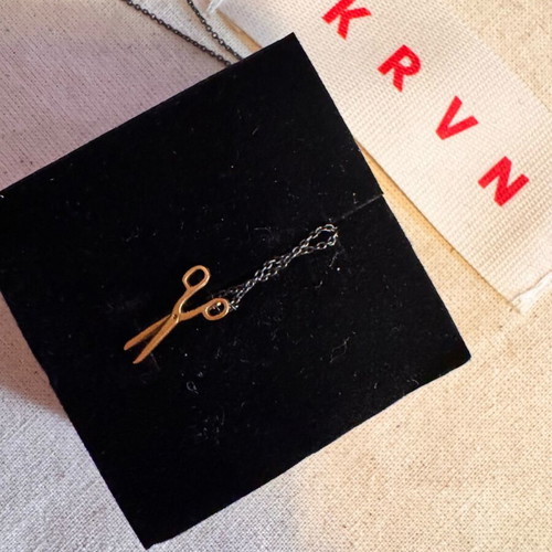 Silver necklace 925 with black coating and gold-plated scissors pendant like new