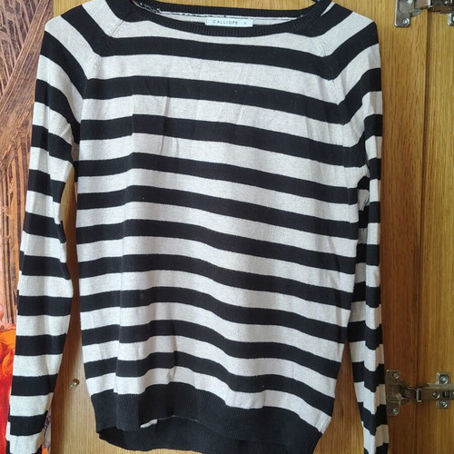 Striped blouse, black and beige, size S