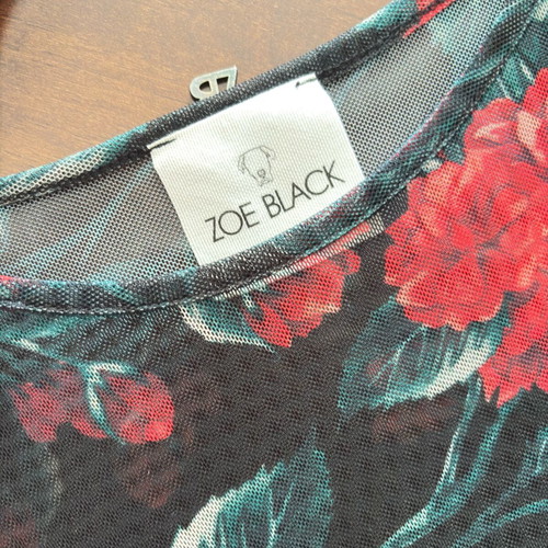 Zoe Black by Helmi floral dress with transparency like new, size L