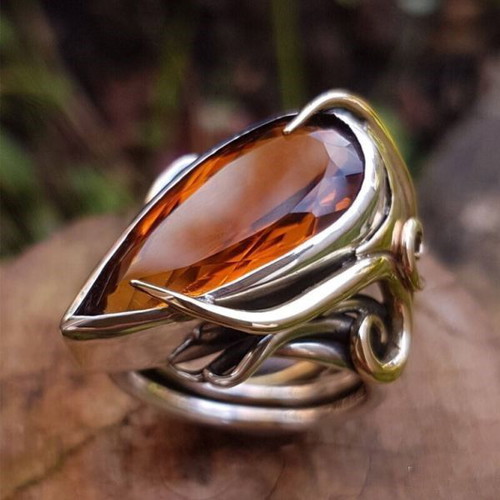 Women's art ring with large citrine new, steampunk style, size 57