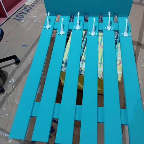Handmade clothes hanger used, turquoise wood with 6 hooks