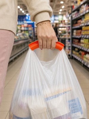 Plastic bag and shopping bag handle LDPE