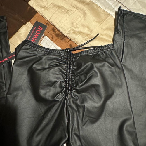 Leather pants flared new, size Small-M, black with gathers