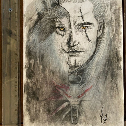The Witcher painting new, acrylics and Carbothello pencils, size A4
