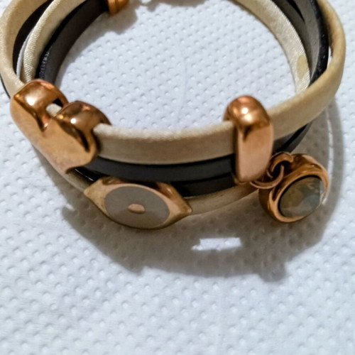 Leather bracelet Too Little double beige and black with gold details like new
