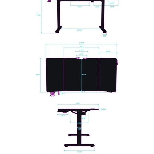 Ultradesk Level V2 Blank Gaming Desk 72-117 cm Black Like New
