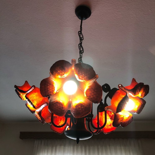 Vintage ceiling light used, metal and glass