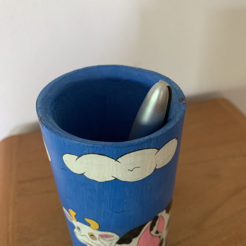 Bamboo Pencil Holder hand-painted, like new