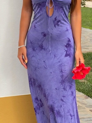 Calzedonia purple tie dye dress with cut outs and thin straps, new