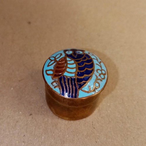 Cloisonné pill box vintage used with owl design