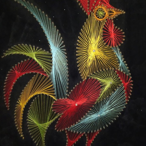 Antique rooster string art frame used 55x40 cm