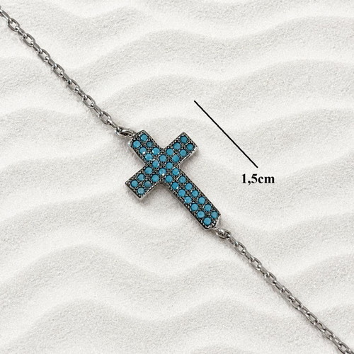 Handmade Gianni Silver Bracelet 925 with Zircon Cross, New
